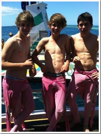 Shirtless Boys in Pink