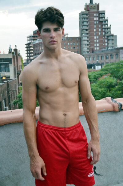 Rooftop in Red Jogging Shorts