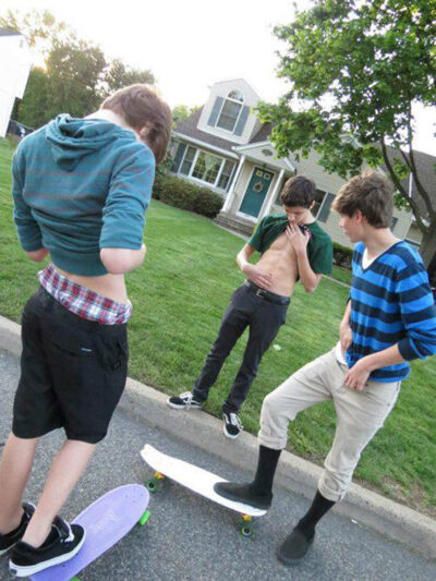 Skater Boys Comparing Abs